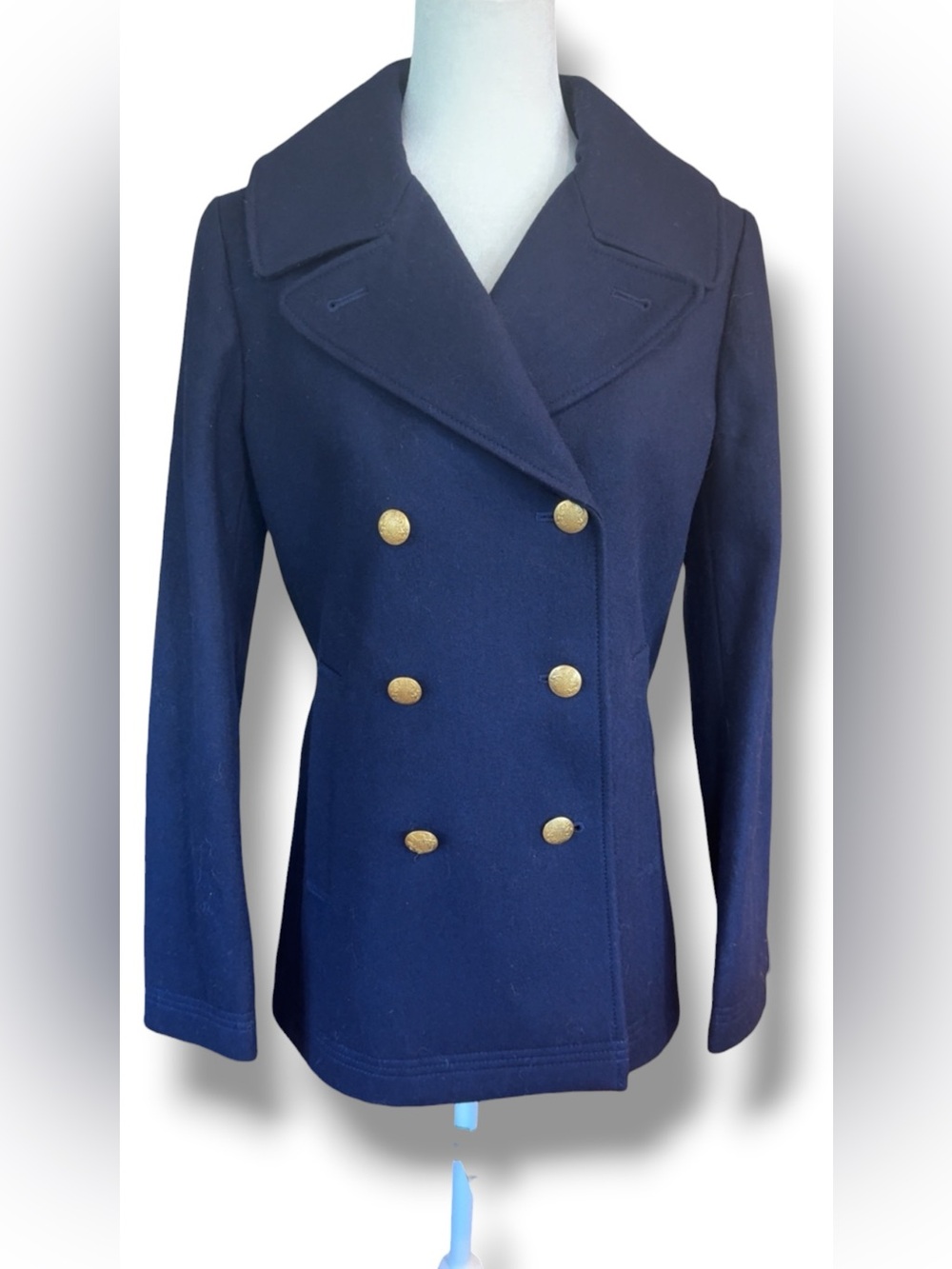 J.Crew Factory Classic Double-Breasted Navy Wool Blend Peacoat Size 8 - Picture 2 of 9